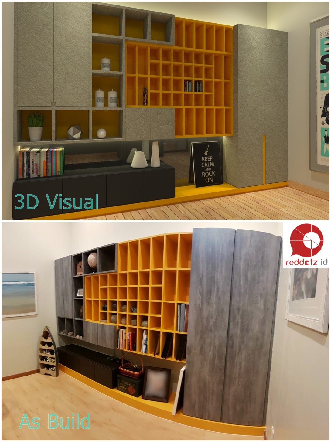 Before and After 3D vs As Build photo Bandar Bukit Raja Study Room Design